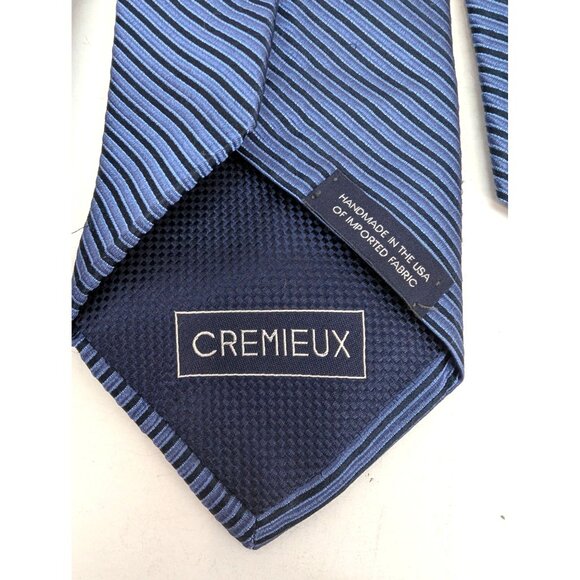 Daniel Cremieux Men Silk Necktie Two Tone Blue Narrow Stripe Standard 60 Inch - Picture 5 of 6